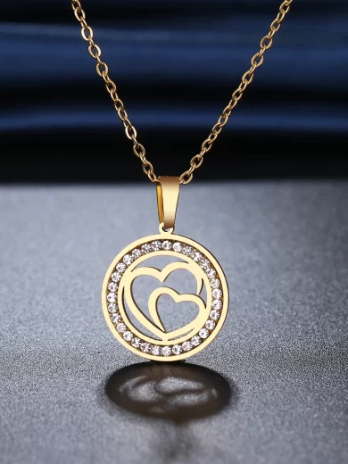 Double Heart Necklace Gold color