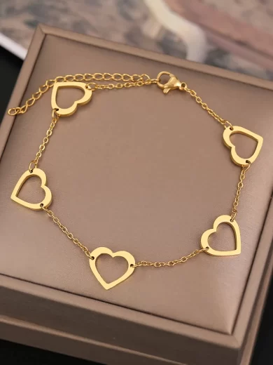 Fashion 5 Hearts Bracelet Gold color