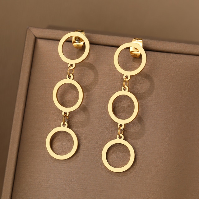 3 Circles Earrings Gold color