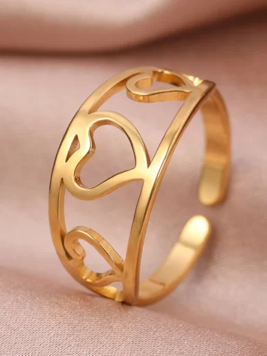 3 Hearts Ring Adjustable Size Gold Color