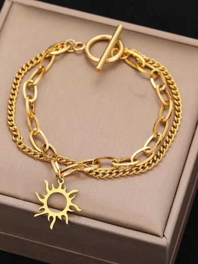  Sun Pendant Fashion Bracelet Gold color