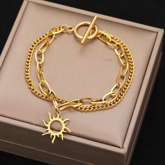  Sun Pendant Fashion Bracelet Gold color