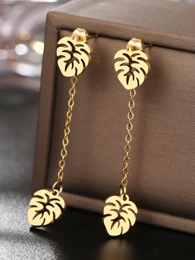 Leaf Chain Earrings Gold color
