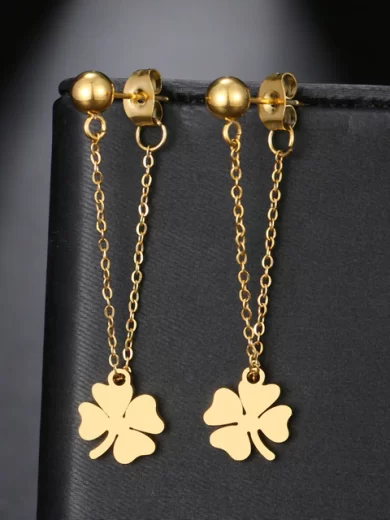 Simple Chain Earrings Dainty Flower Gold