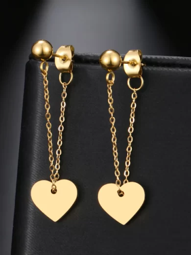 Simple Chain Earrings Heart Gold color