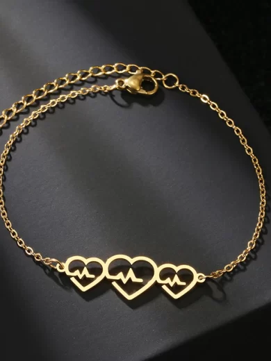 Three Heartbeats Fashion Bracelet Gold color
