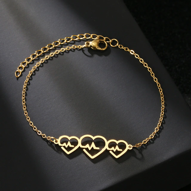 Three Heartbeats Fashion Bracelet Gold color