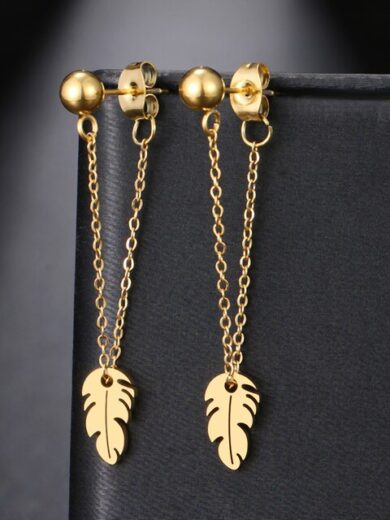 Simple Chain Earrings leaf Gold color