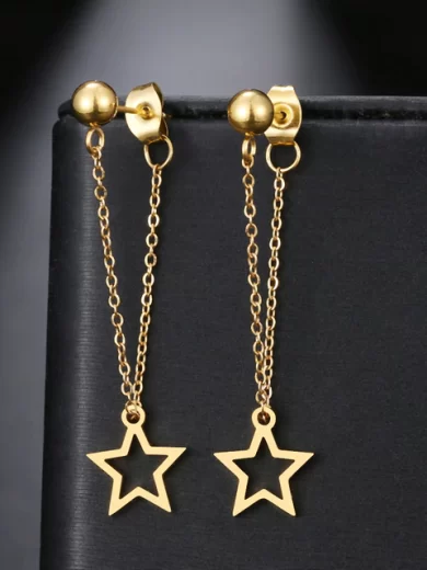 Simple Chain Earrings Star Gold color