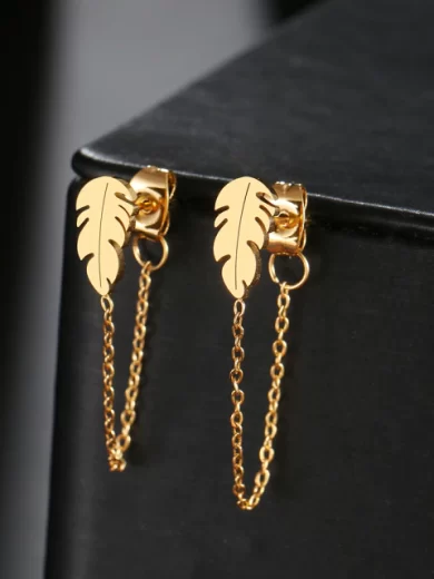 Leaf Chain Gold color Earrings