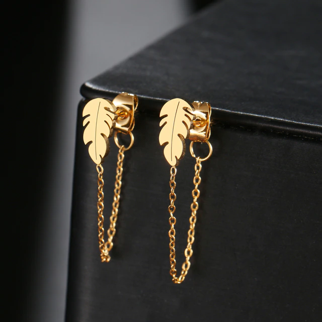 Leaf Chain Gold color Earrings