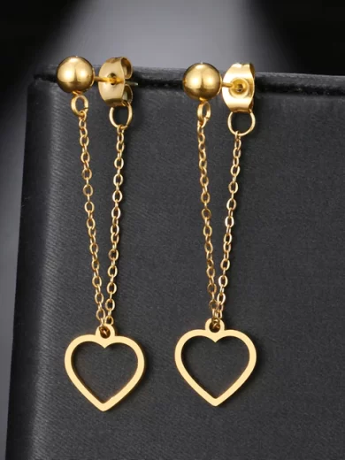 Simple Chain Earrings Heart Gold