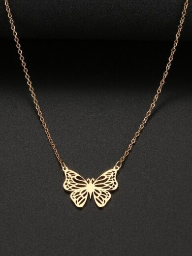 Butterfly Pendant Necklace Gold color