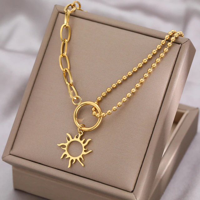 Trendy Sun Necklace Gold color
